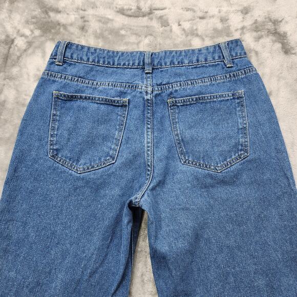 Shein Jeans Womens M Blue Mid Rise Wide Leg Stretch Denim Medium Wash Faded - Picture 4 of 12